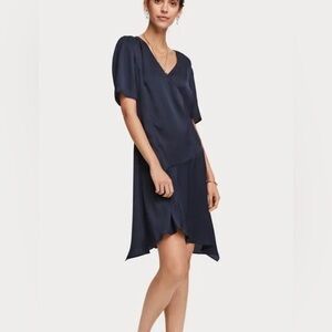 Scotch and Soda Asymmetrical navy blue satin dress size XS. Only worn twice